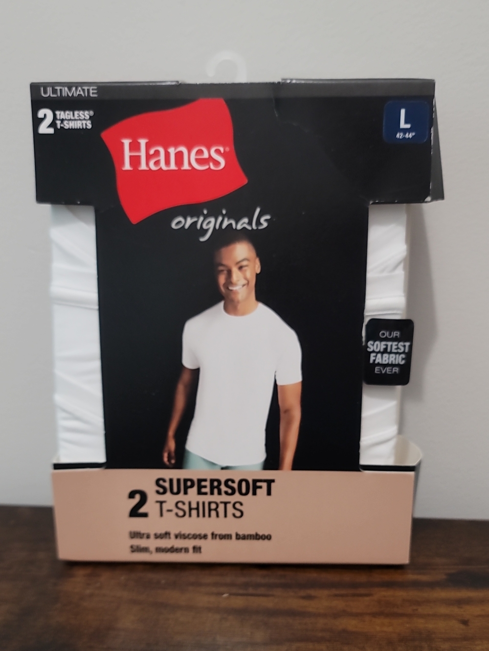 Hanes White Supersoft Crew Tagless T-Shirts 2-Pack Size L